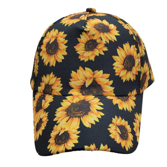 NEW Women's Sunflower Print Ponytail Baseball Cap Hat - Picture 2 of 4